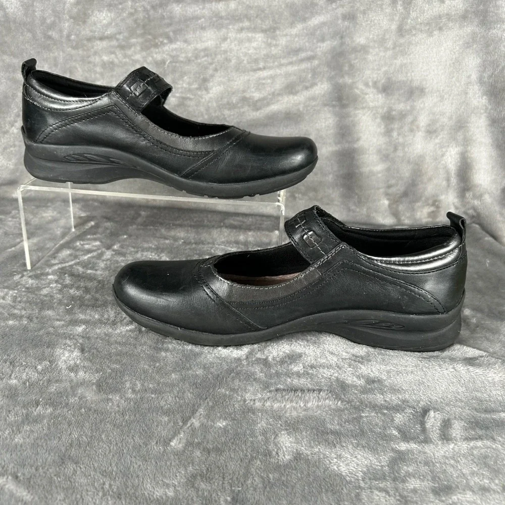 Earth Angelica Black Leather Mary Jane Comfort Flats Shoes Womens 8.5B